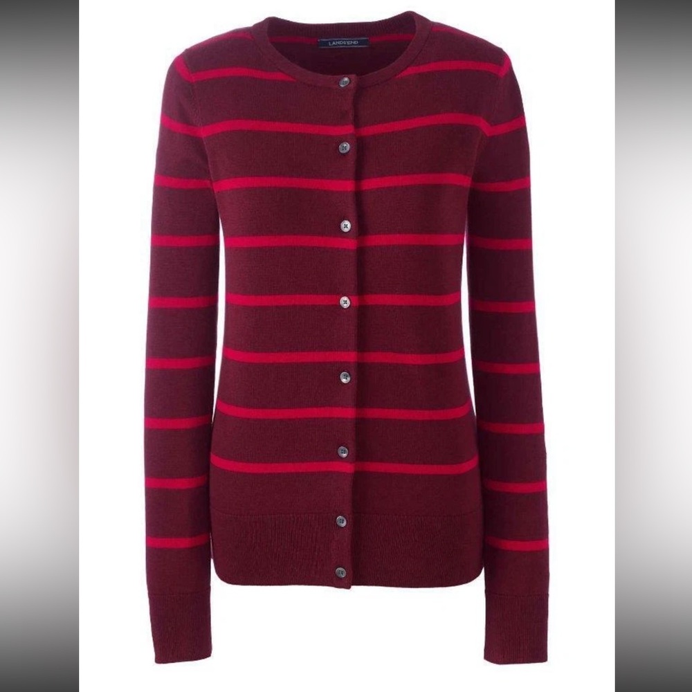 Lands' End Burgundy and Red Striped Cardigan